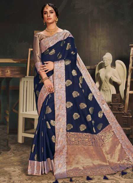Navy Blue Colour ASHIKA GEETANJALI Festive Wear Fancy Cotton Silk Designer Saree Collection G 07